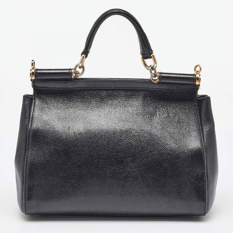 Pre Owned Dolce & Gabbana Black Leather Large Miss Sicily Top Handle Bag