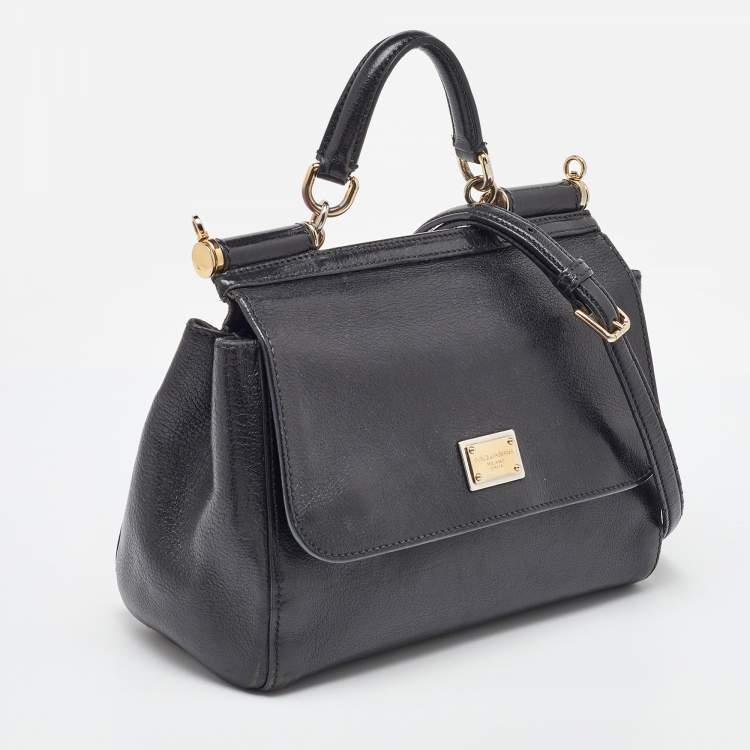 Pre Owned Dolce & Gabbana Black Leather Large Miss Sicily Top Handle Bag