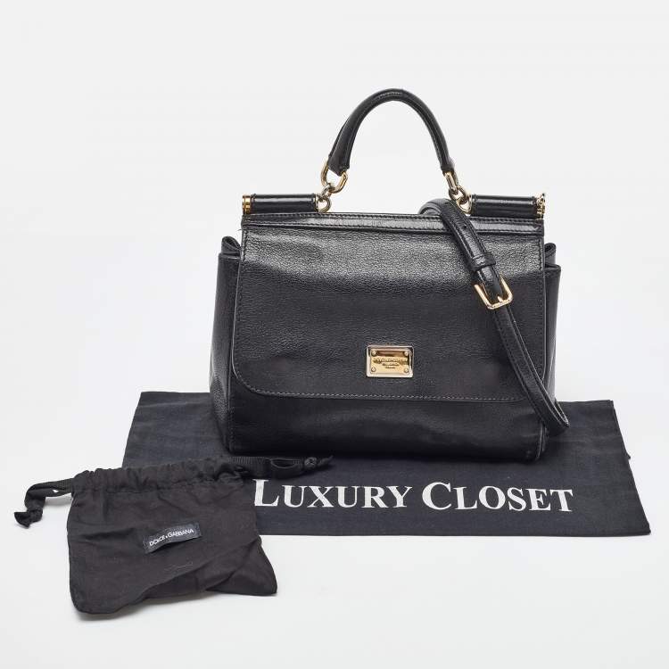 Pre Owned Dolce & Gabbana Black Leather Large Miss Sicily Top Handle Bag