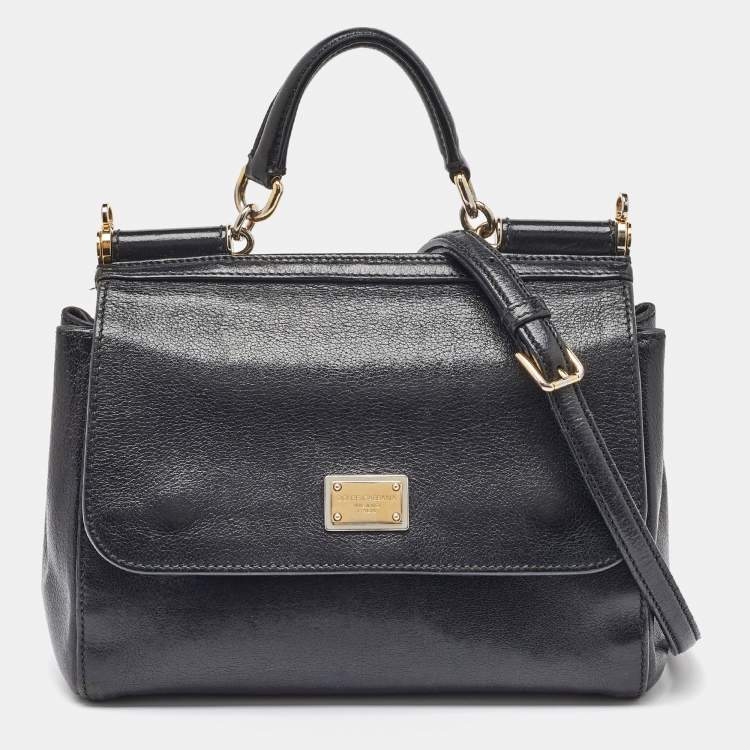 Pre Owned Dolce & Gabbana Black Leather Large Miss Sicily Top Handle Bag