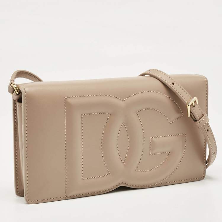 Pre Owned Dolce & Gabbana Blush Pink Leather DG Logo Phone Crossbody Bag