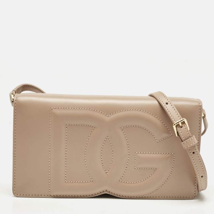 Pre Owned Dolce & Gabbana Blush Pink Leather DG Logo Phone Crossbody Bag