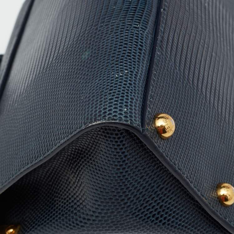 Pre Owned Dolce & Gabbana Teal Lizard Embossed Leather Mini Welcome Top Handle Bag