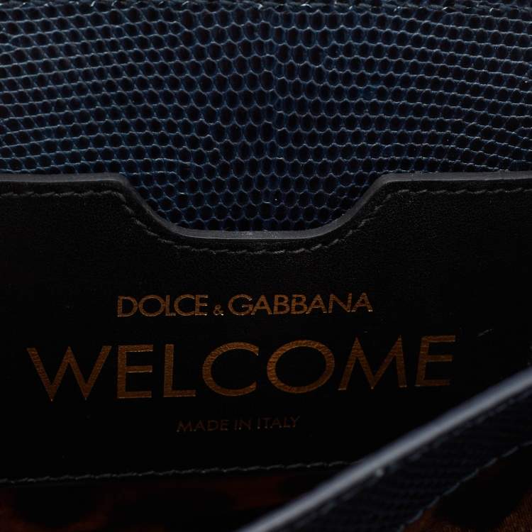 Pre Owned Dolce & Gabbana Teal Lizard Embossed Leather Mini Welcome Top Handle Bag