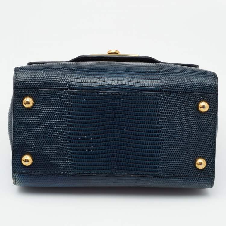 Pre Owned Dolce & Gabbana Teal Lizard Embossed Leather Mini Welcome Top Handle Bag