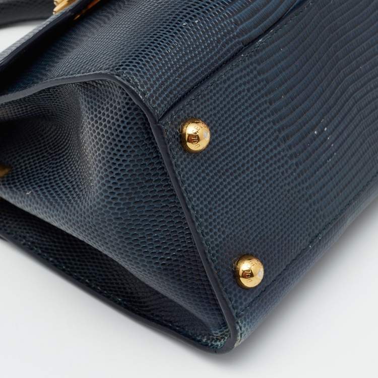 Pre Owned Dolce & Gabbana Teal Lizard Embossed Leather Mini Welcome Top Handle Bag