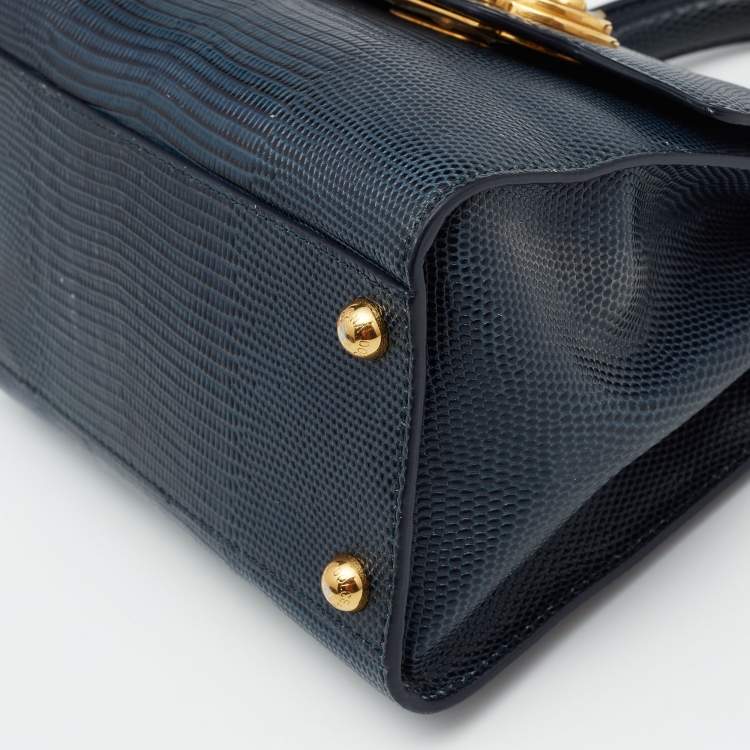 Pre Owned Dolce & Gabbana Teal Lizard Embossed Leather Mini Welcome Top Handle Bag