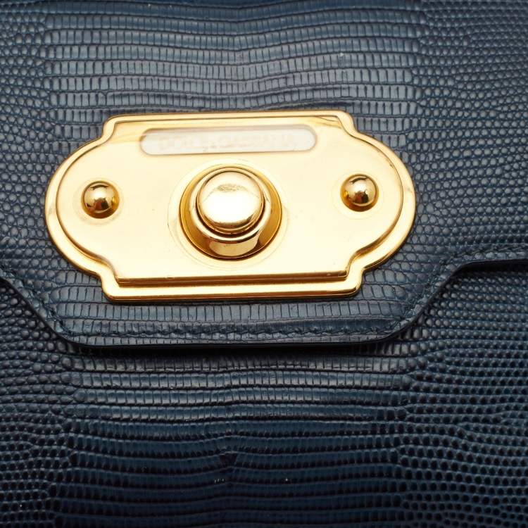 Pre Owned Dolce & Gabbana Teal Lizard Embossed Leather Mini Welcome Top Handle Bag