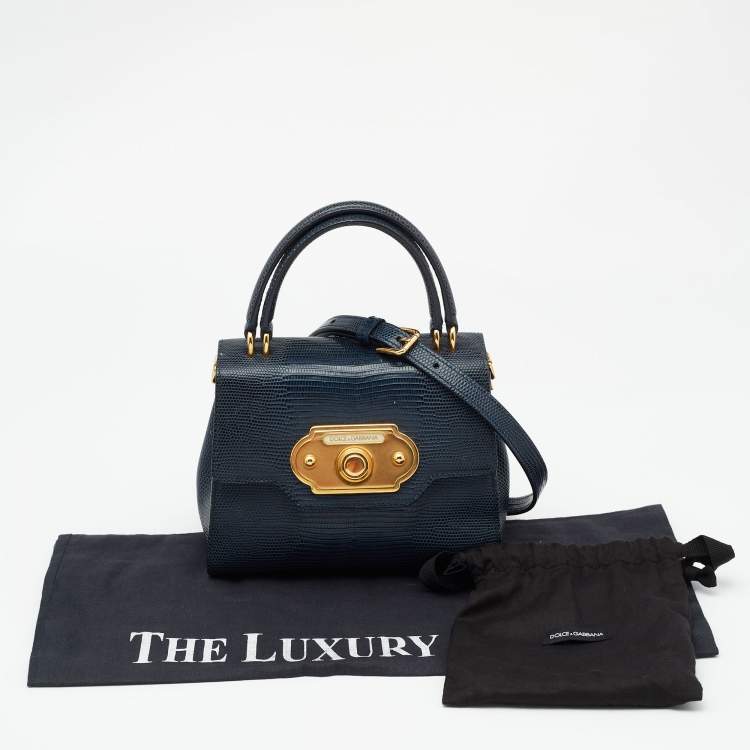 Pre Owned Dolce & Gabbana Teal Lizard Embossed Leather Mini Welcome Top Handle Bag