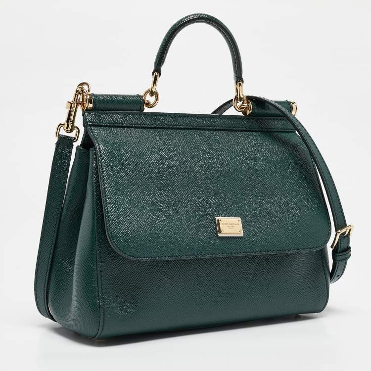 Pre Owned Dolce & Gabbana Green Leather Medium Miss Sicily Top Handle Bag