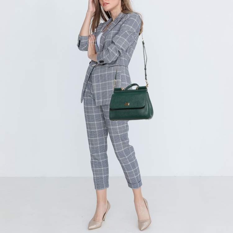 Pre Owned Dolce & Gabbana Green Leather Medium Miss Sicily Top Handle Bag