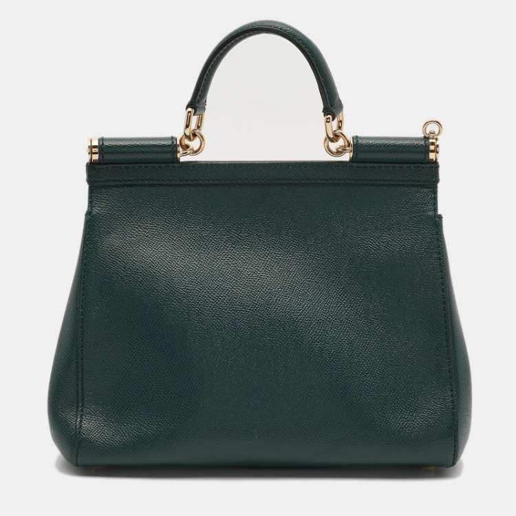 Pre Owned Dolce & Gabbana Green Leather Medium Miss Sicily Top Handle Bag