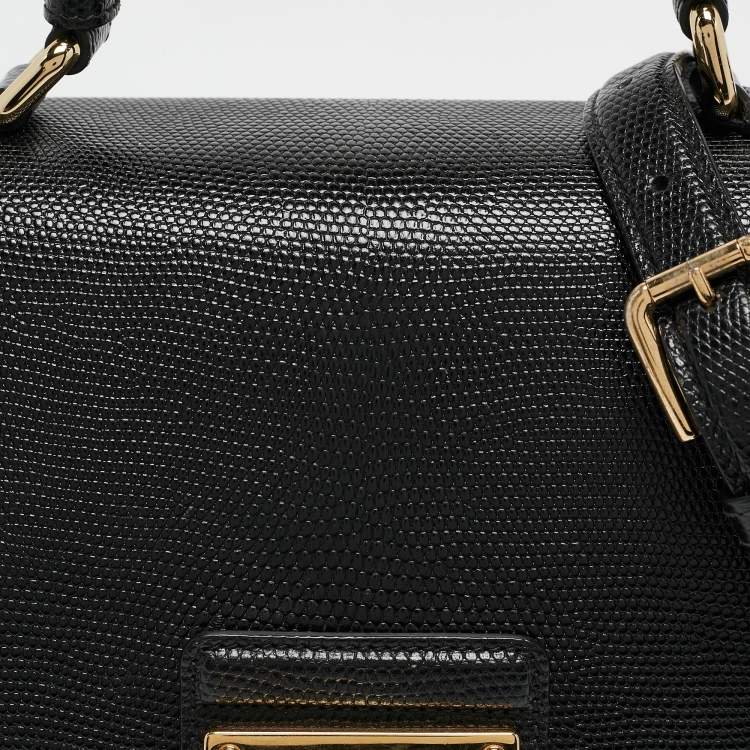 Pre Owned Dolce & Gabbana Black Lizard Embossed Leather Medium Miss Monica Top Handle Bag