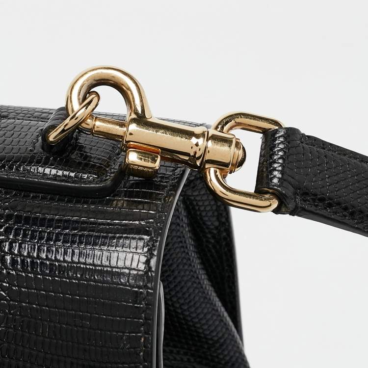 Pre Owned Dolce & Gabbana Black Lizard Embossed Leather Medium Miss Monica Top Handle Bag
