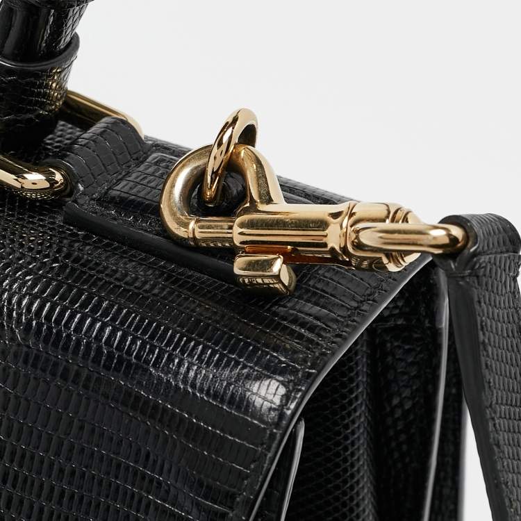 Pre Owned Dolce & Gabbana Black Lizard Embossed Leather Medium Miss Monica Top Handle Bag