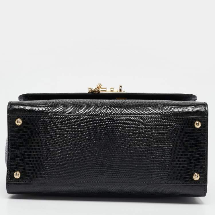 Pre Owned Dolce & Gabbana Black Lizard Embossed Leather Medium Miss Monica Top Handle Bag
