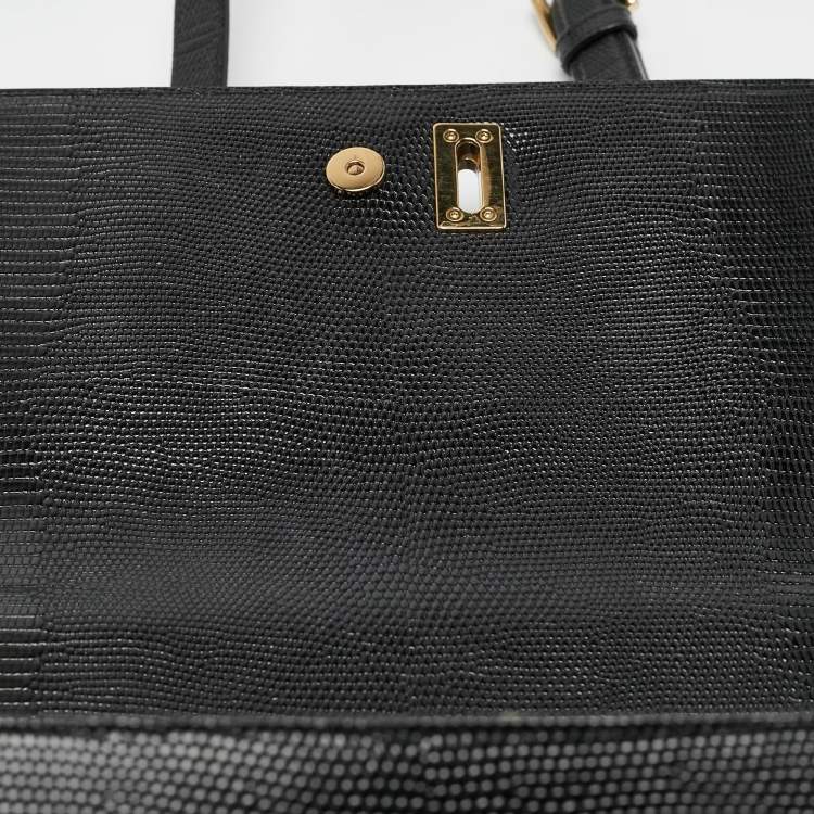 Pre Owned Dolce & Gabbana Black Lizard Embossed Leather Medium Miss Monica Top Handle Bag