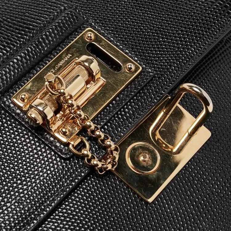 Pre Owned Dolce & Gabbana Black Lizard Embossed Leather Medium Miss Monica Top Handle Bag