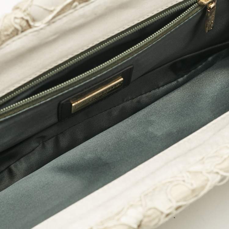 Pre Owned Dolce & Gabbana Beige Brocade Lace Frame Clutch
