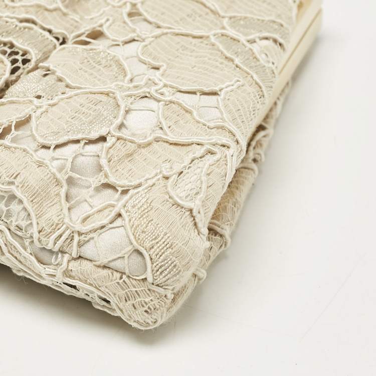Pre Owned Dolce & Gabbana Beige Brocade Lace Frame Clutch