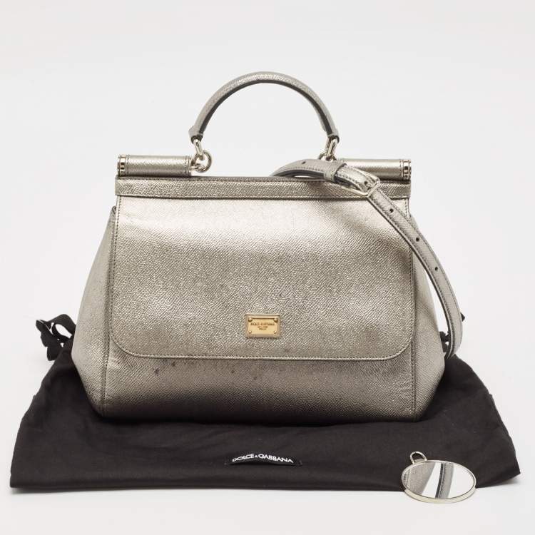 Pre Owned Dolce & Gabbana Silver Leather Medium Miss Sicily Top Handle Bag