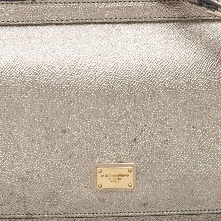 Pre Owned Dolce & Gabbana Silver Leather Medium Miss Sicily Top Handle Bag