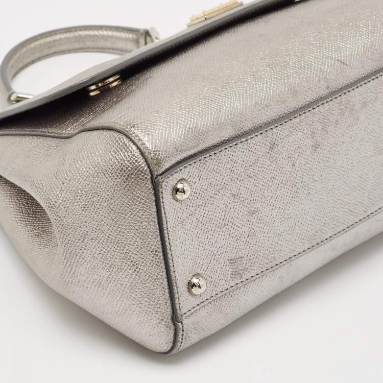 Pre Owned Dolce & Gabbana Silver Leather Medium Miss Sicily Top Handle Bag