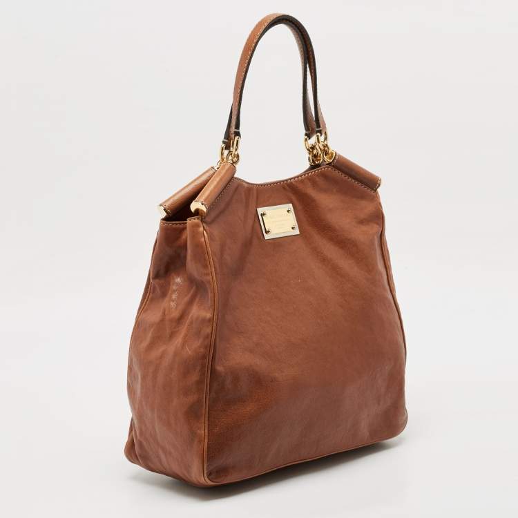 Pre Owned Dolce & Gabbana Brown Leather Miss Sicily Tote