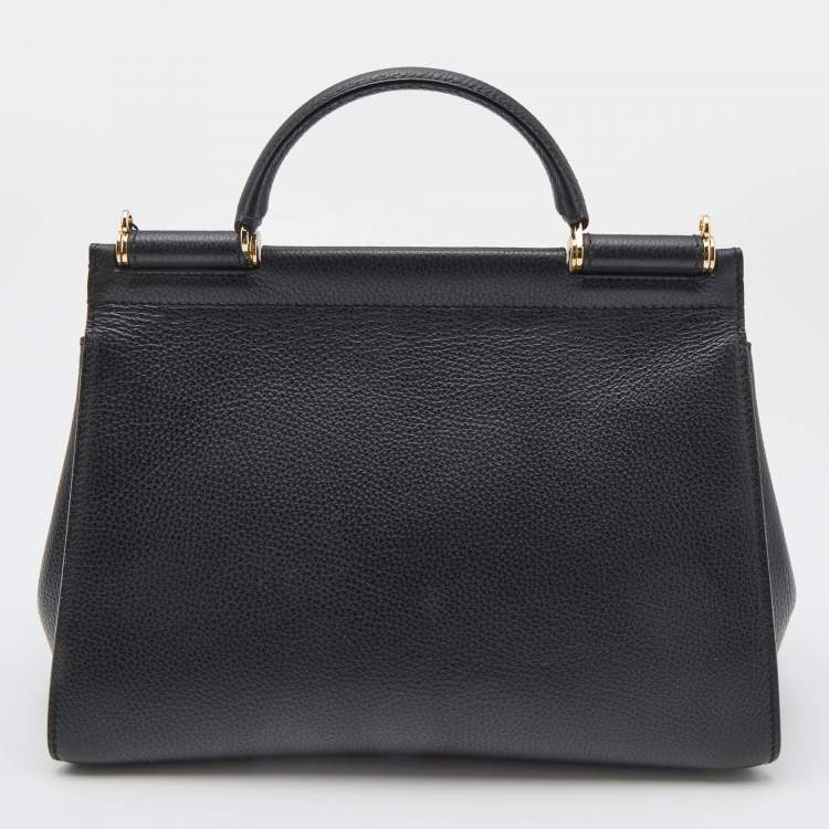 Pre Owned Dolce & Gabbana Black Leather Large Soft Miss Sicily Top Handle Bag