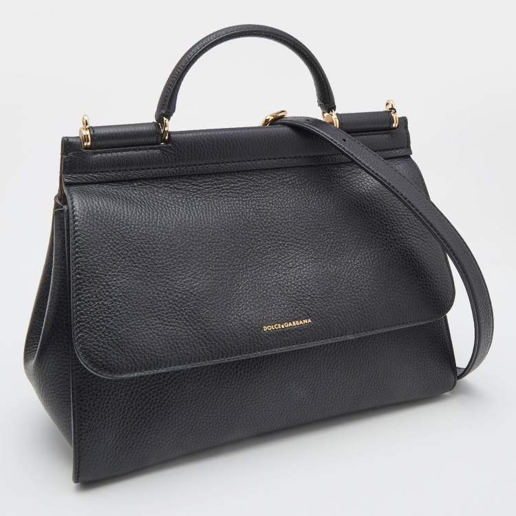 Pre Owned Dolce & Gabbana Black Leather Large Soft Miss Sicily Top Handle Bag