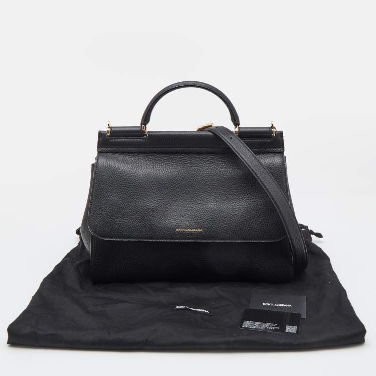 Pre Owned Dolce & Gabbana Black Leather Large Soft Miss Sicily Top Handle Bag