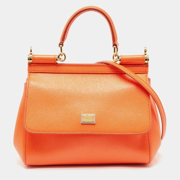 Pre Owned Dolce & Gabbana Orange Leather Small Miss Sicily Top Handle Bag