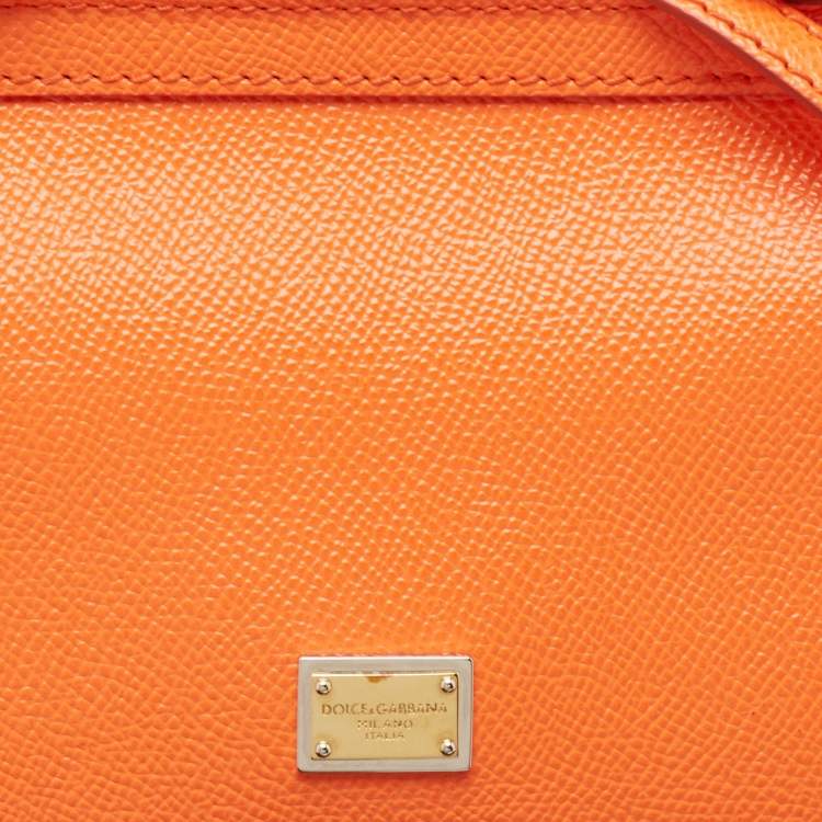 Pre Owned Dolce & Gabbana Orange Leather Small Miss Sicily Top Handle Bag