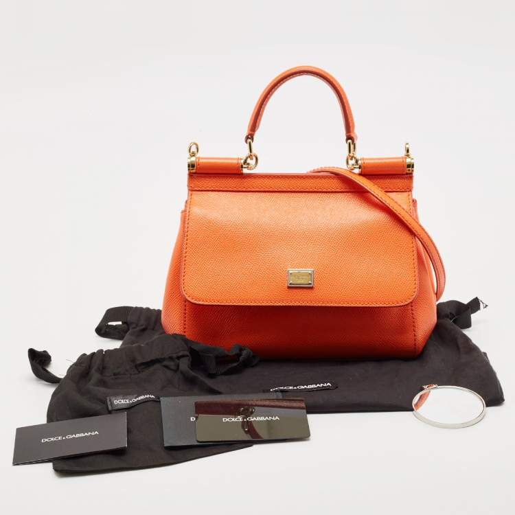 Pre Owned Dolce & Gabbana Orange Leather Small Miss Sicily Top Handle Bag