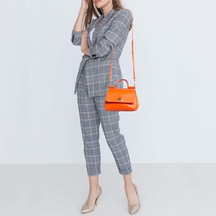 Pre Owned Dolce & Gabbana Orange Leather Small Miss Sicily Top Handle Bag
