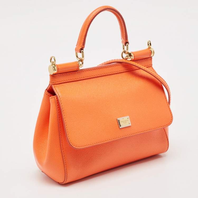 Pre Owned Dolce & Gabbana Orange Leather Small Miss Sicily Top Handle Bag