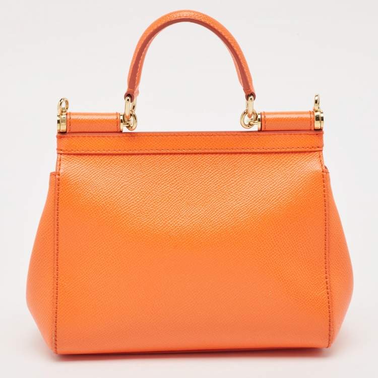 Pre Owned Dolce & Gabbana Orange Leather Small Miss Sicily Top Handle Bag