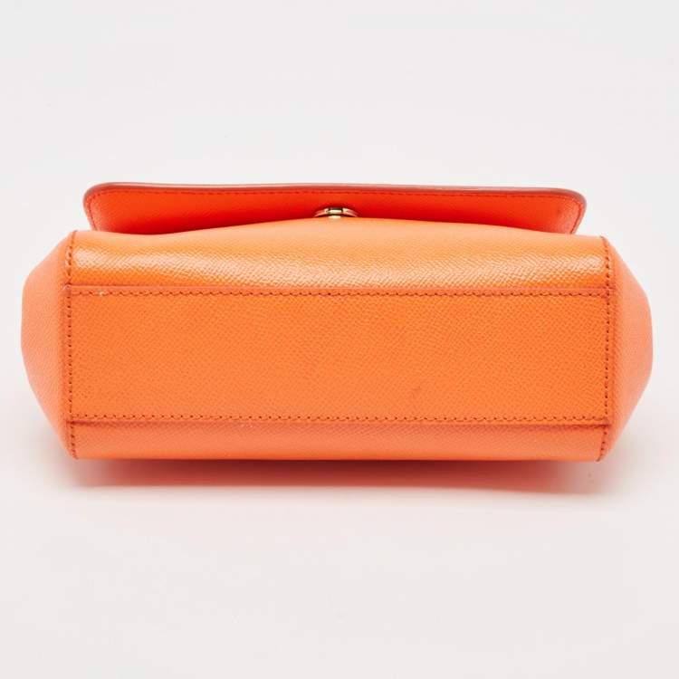 Pre Owned Dolce & Gabbana Orange Leather Small Miss Sicily Top Handle Bag