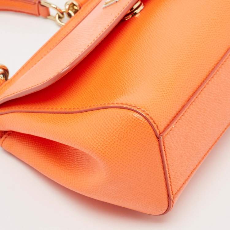 Pre Owned Dolce & Gabbana Orange Leather Small Miss Sicily Top Handle Bag