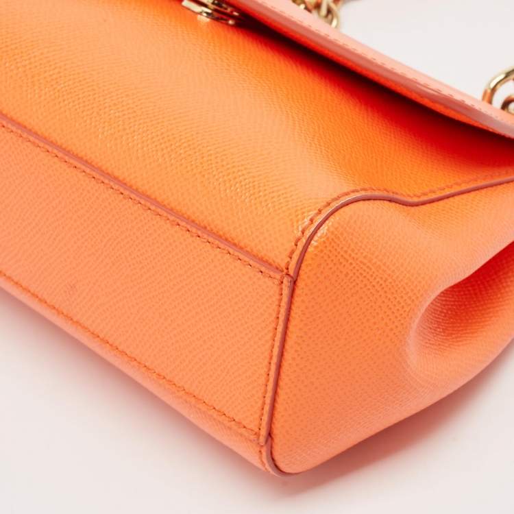 Pre Owned Dolce & Gabbana Orange Leather Small Miss Sicily Top Handle Bag
