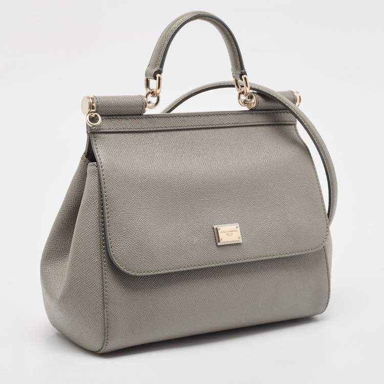 Pre Owned Dolce & Gabbana Grey Leather Medium Miss Sicily Top Handle Bag