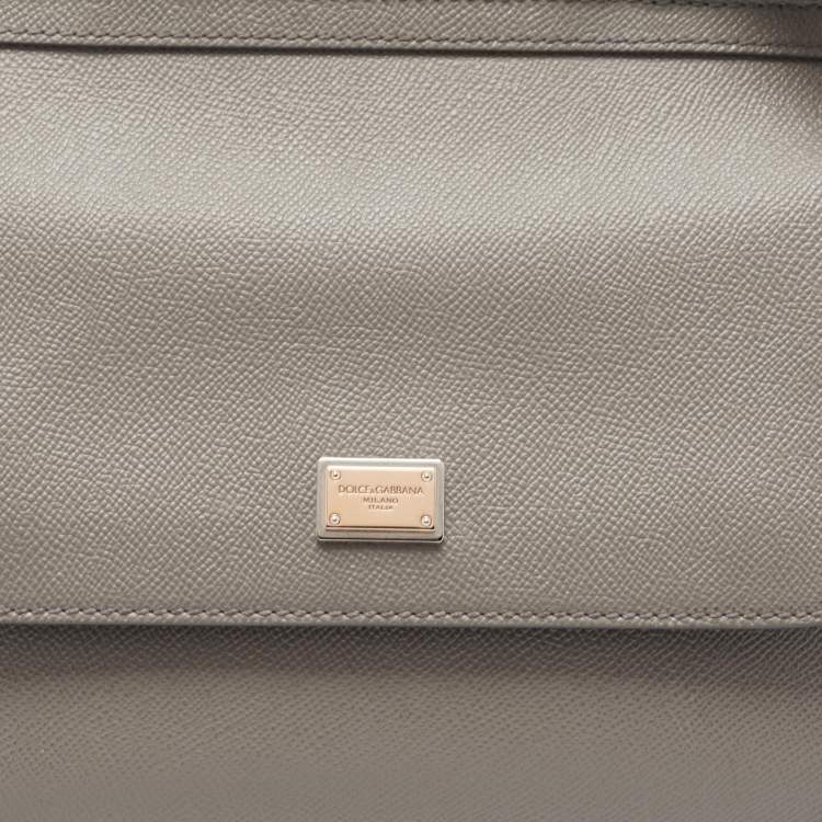 Pre Owned Dolce & Gabbana Grey Leather Medium Miss Sicily Top Handle Bag