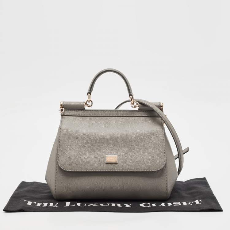 Pre Owned Dolce & Gabbana Grey Leather Medium Miss Sicily Top Handle Bag