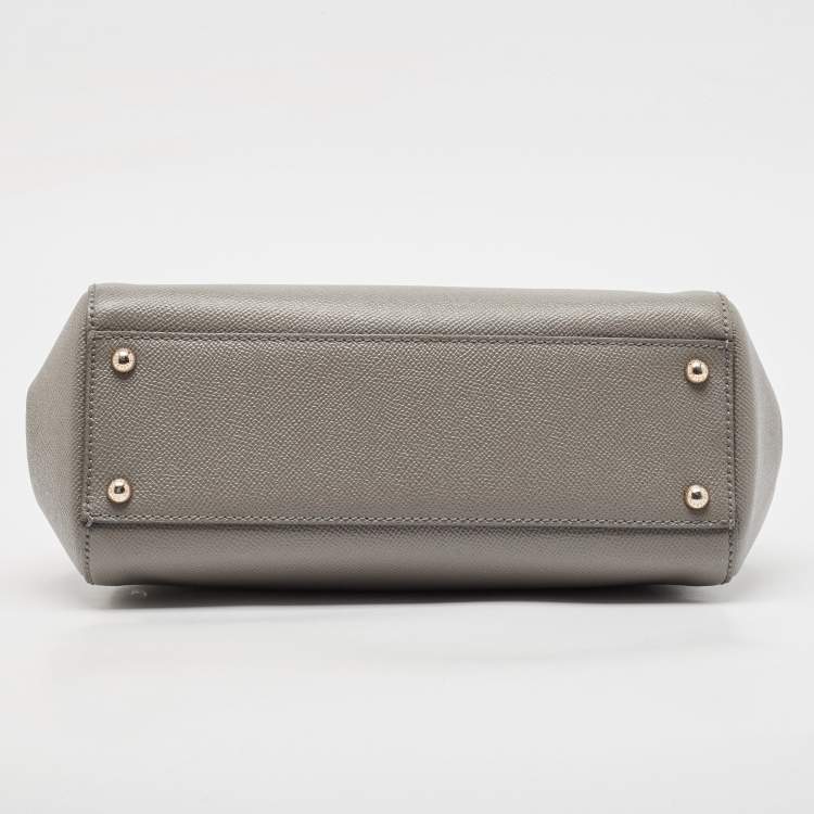 Pre Owned Dolce & Gabbana Grey Leather Medium Miss Sicily Top Handle Bag