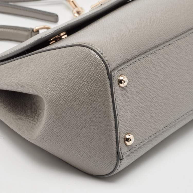 Pre Owned Dolce & Gabbana Grey Leather Medium Miss Sicily Top Handle Bag
