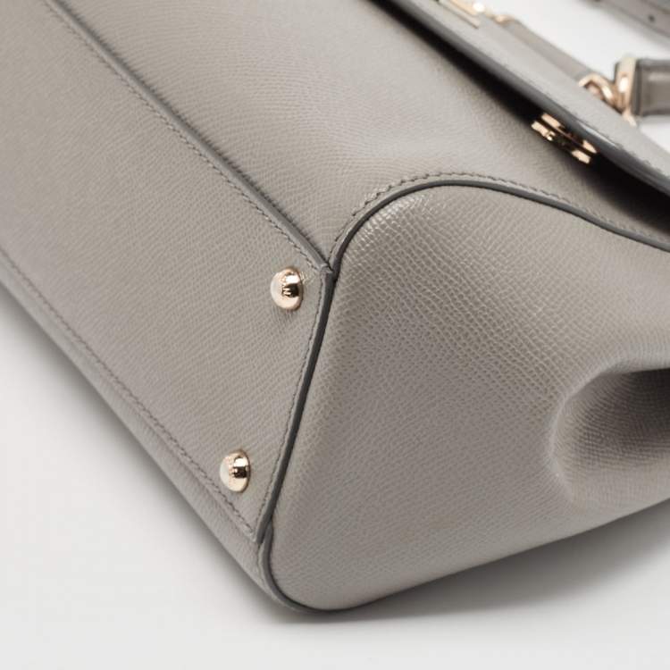 Pre Owned Dolce & Gabbana Grey Leather Medium Miss Sicily Top Handle Bag