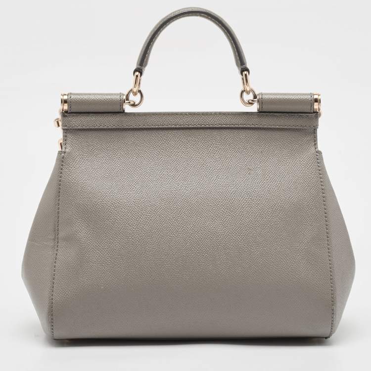 Pre Owned Dolce & Gabbana Grey Leather Medium Miss Sicily Top Handle Bag