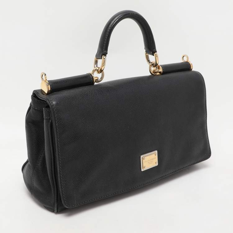 Pre Owned Dolce & Gabbana Black Leather Miss Sicily Chain Top Handle Bag