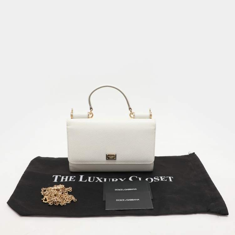 Pre Owned Dolce & Gabbana White Leather Miss Sicily Von Wallet On Chain