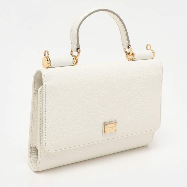 Pre Owned Dolce & Gabbana White Leather Miss Sicily Von Wallet On Chain